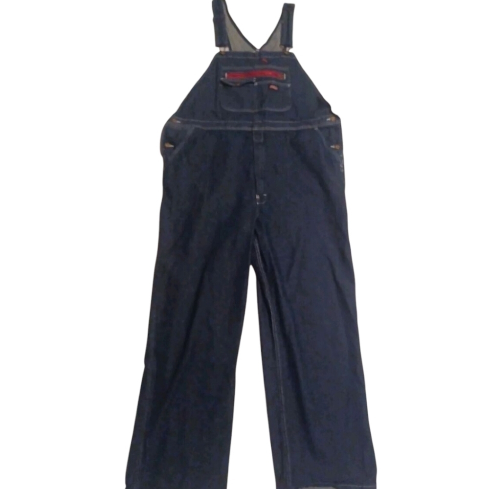 Dickies denim Blue bib overalls Relaxed Fit Front   Pockets EUC sz L - Picture 4 of 10